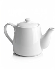Fototapeta premium White ceramic teapot sits on white background, ready to brew tea, for a moment of relaxation