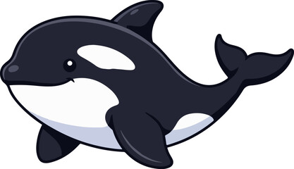 Obraz premium A cute cartoon killer whale with distinctive black and white markings swims playfully