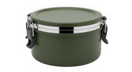 Green airtight food storage container isolated on transparent background