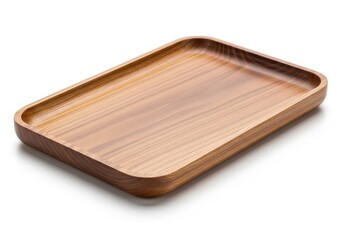 Smooth wooden serving dish displays natural grain texture isolated on a white background.