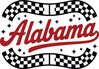 Alabama Text with Checkered Flag and Stars
