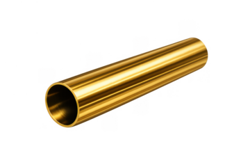 Golden pipe element on transparent background. Metal tube for plumbing, heating, or industrial engineering concepts