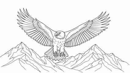 Obraz premium A majestic bald eagle soars powerfully above rugged mountain peaks.