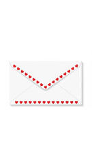 White envelope decorated with red hearts for valentine's day  