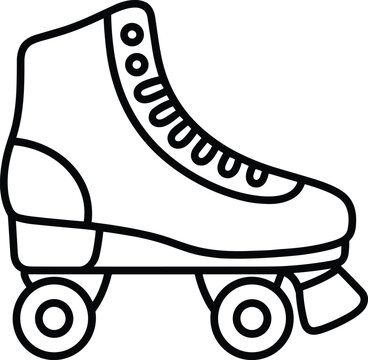 Roller skate boot outline illustration with wheels and stopper vintage skating footwear icon black white line art vector