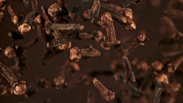 Super slow motion clove spices . Filmed on a high-speed camera at 1000 fps. High quality FullHD footage