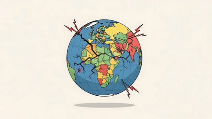 Naklejka premium Globe Illustration with Crack Marks and Lightning Surrounding Earth