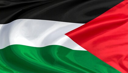 Obraz premium “Palestinian national flag with black, white, green stripes and red triangle on neutral background”