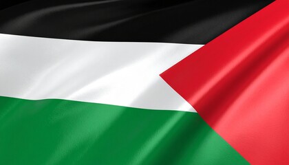 Obraz premium “Palestinian national flag with black, white, green stripes and red triangle on neutral background”