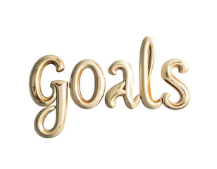 Shiny, golden word "goals" in cursive script against a black backdrop