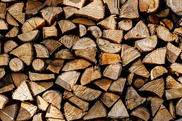 Stacked Firewood Logs in Sunlight