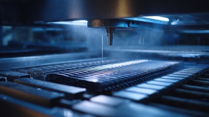 Medium shot focusing on automated feed scanner processing multiple film strips to create highdetail digital images.