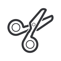 Isolated pictogram outline of scissors icon, representing essential stationery tool for office and school use, symbolizing cutting, precision, and creativity.