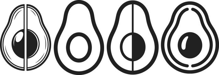 Stylized avocado icons for modern healthy eating designs and trendy food concepts