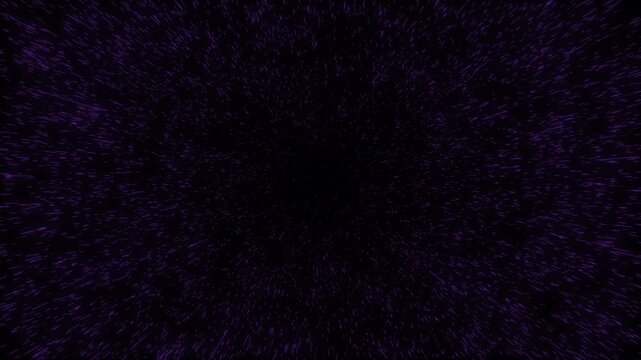 Seamless loop of purple particles flying forward towards camera. Fast starfield or hyperdrive effect on transparent alpha channel background. High-speed motion graphics for vfx transitions.