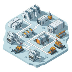 Obraz premium Isometric Factory Layout with Machines and Buildings.