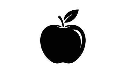 A simple black apple illustration on a white background from a front viewpoint