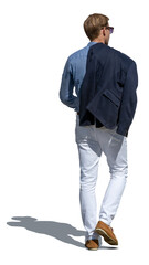 Fototapeta premium Stylish and wealthy young man walking with a blazer over his shoulder, isolated on white and transparent background