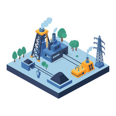 Isometric Industrial Factory with Machinery and Equipment.