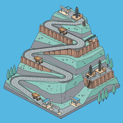 Winding Road Through Mountainous Terrain Illustration.