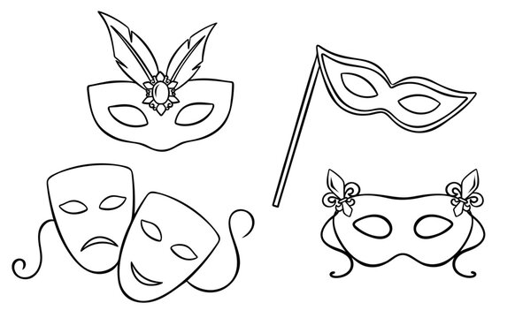 Masquerade mask doodle icon in simple sketch style. Monochrome graphic for Mardi Gras, carnival, Venetian theme, or secret identity