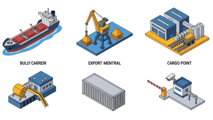 Cargo Ship and Logistics Equipment Illustrations.