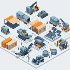 Industrial Factory Machines and Equipment Illustration.