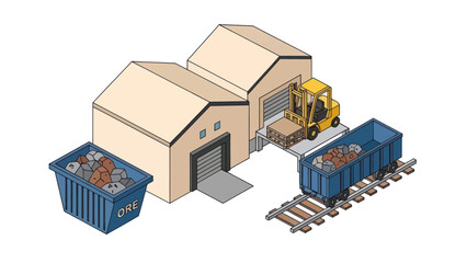 Recycling Facility with Crates and Machinery.