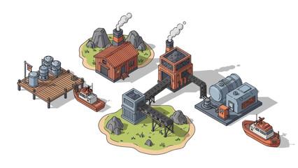 Isometric Factory Buildings and Industrial Structures.