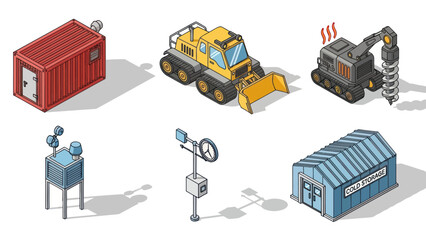 Industrial Equipment and Machinery Icons Set.