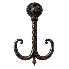 Ornate bronze hook with decorative spiral stem and curved arms