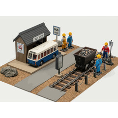 Miniature Model Train Station with Workers.