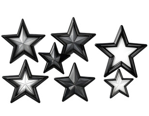 Obraz premium Seven stylized stars in shades of grey against a solid black background