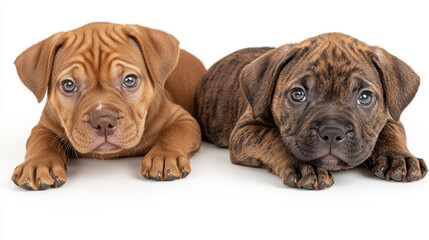 Adorable puppies relaxing together on a white background