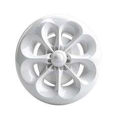 Obraz premium Glossy white sphere with curved, petal-like openings; center knob