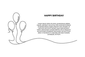 one line art balloon, birthday celebration balloon, drawing, vector, illustration