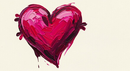 Abstract heart created with thick, pink and red paint strokes, showing texture and depth, symbolizing love and passion, suitable for Valentine's Day