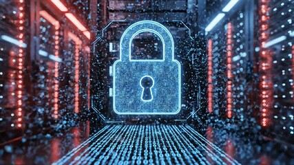 Digital Security in a Server Room - A Conceptual Representation of Data Protection and Cybersecurity. - Powered by Adobe