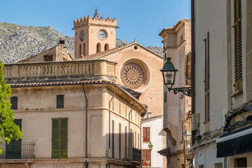 Beautiful architecture of Pollensa town with Santa Maria de Pollenca church