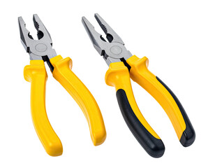 Obraz premium Two pliers, close-up view, yellow and black handles