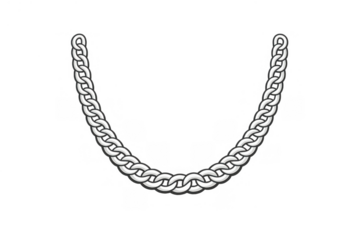 Silver metal curb chain necklace design element with metallic links and reflections on a transparent background