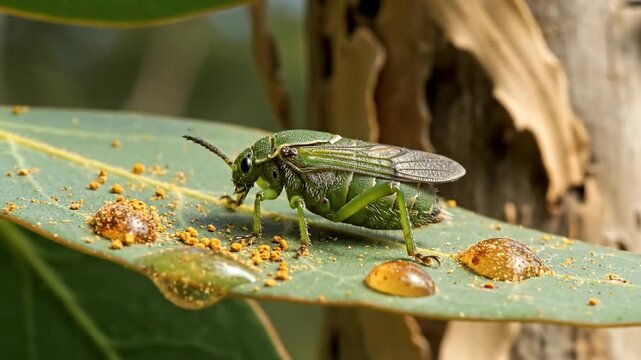 What Is This Green Bug Doing With Those Golden Secretions