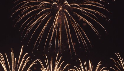 Stunning golden fireworks display exploding against a dark night sky for celebration and holiday events