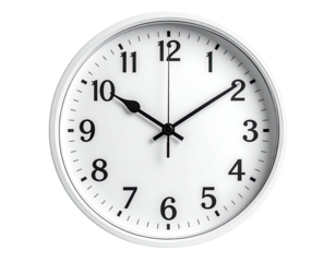 Simple white clock face showing ten past ten
