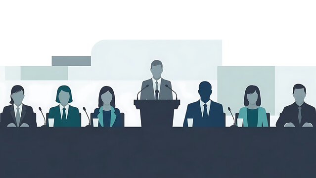 Public Speaking Presenter at Conference Podium with Panelists