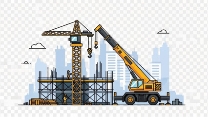 Construction site with crane and building framework in city