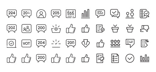 Social Media Engagement, Voting, and Feedback Analytics Line Icon Set