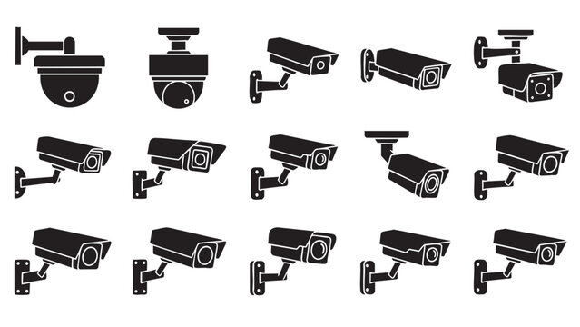 Collection of various security camera types and surveillance equipment icons