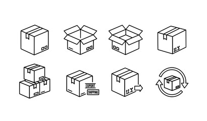 Line Box Icon Set for Shipping and Delivery &ndash; Minimal Outline Package and Cargo Vector Icons