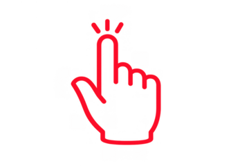 Hand cursor clicking an interactive button, interface pointing gesture, red outline icon for user experience and web navigation